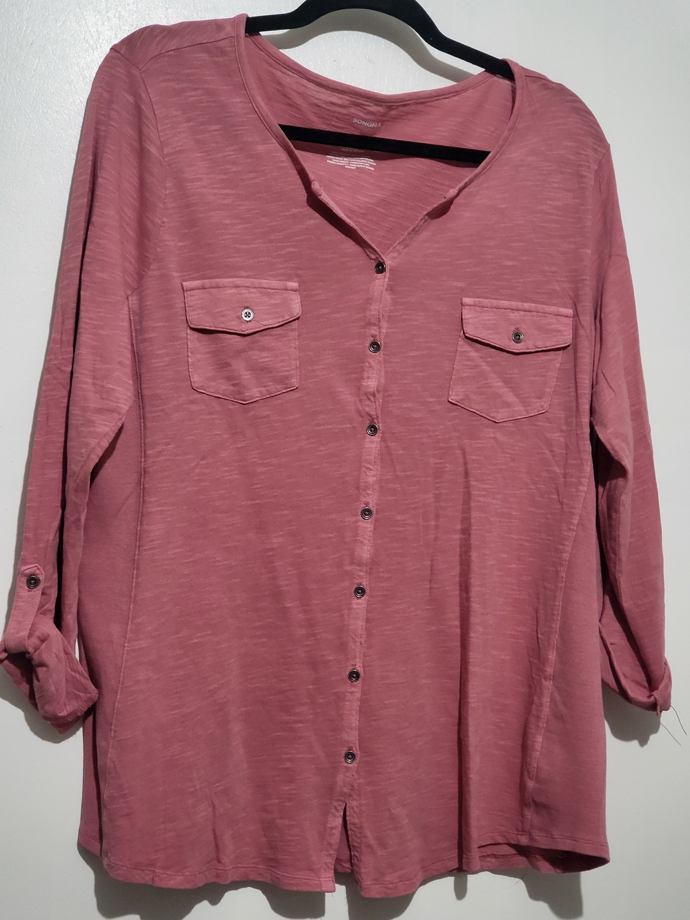 Long Sleeve Button Front Blouse - Dusty Rose